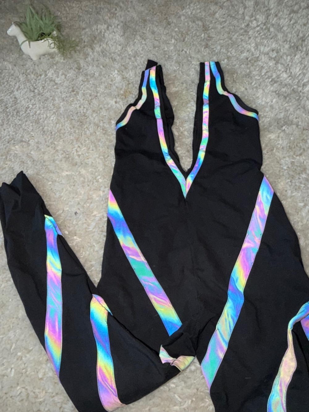 Comfortable black Women’s EDM reflective festival rave Black One-Piece Bodysuit
